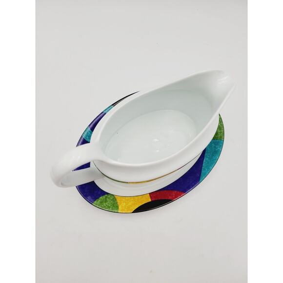 Mikasa California M5101 Currents Ceramic 1980/1990s Style Gravy Boat and Plate - Picture 6 of 12